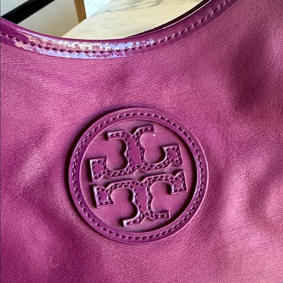 Tory Burch Purple Logo Coated Canvas Tote Bag Hobo - Picture 4 of 14